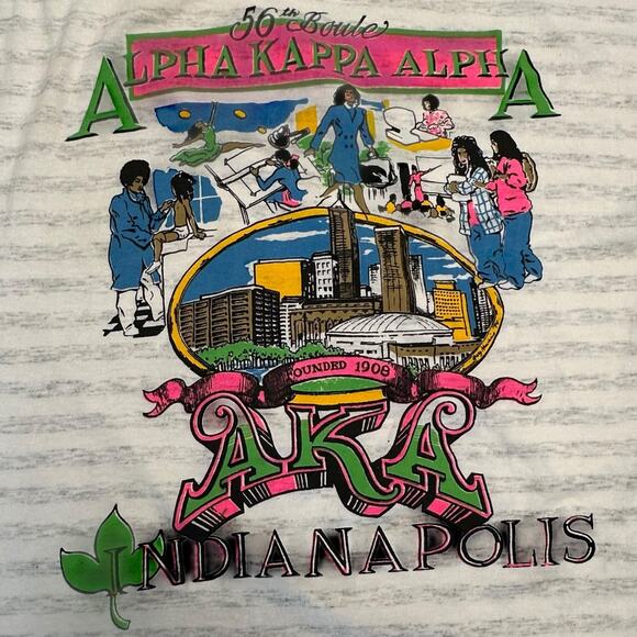 Vintage 90s Alpha Kappa Alpha Sorority Tee Shirt Pink Green AKA BOULE Sz XXL - Picture 2 of 7